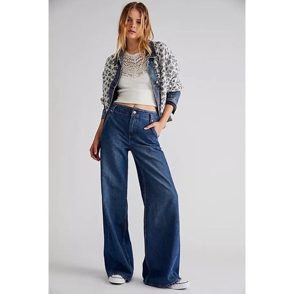 Free People Harlow Mid-Rise Wide Leg Jeans We The Free Denim Blue